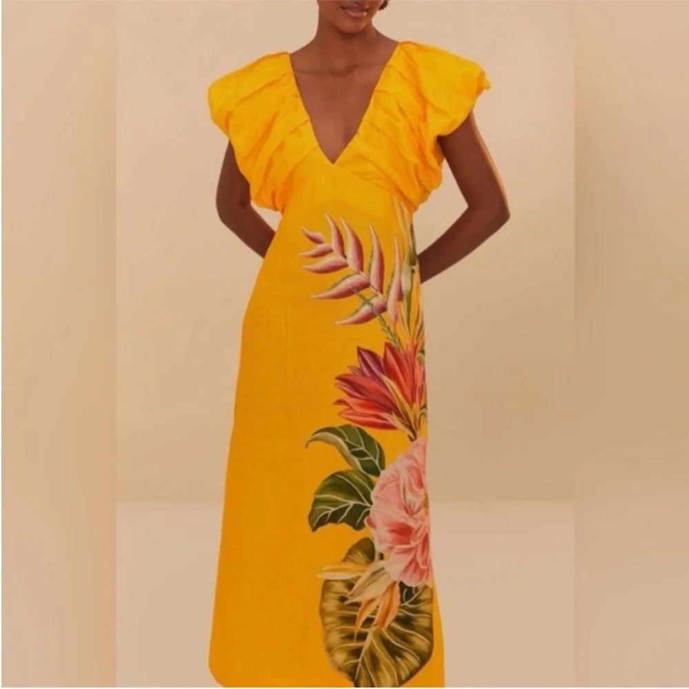 FARM Rio Yellow Tropical Floral Maxi Dress - Picture 4 of 11